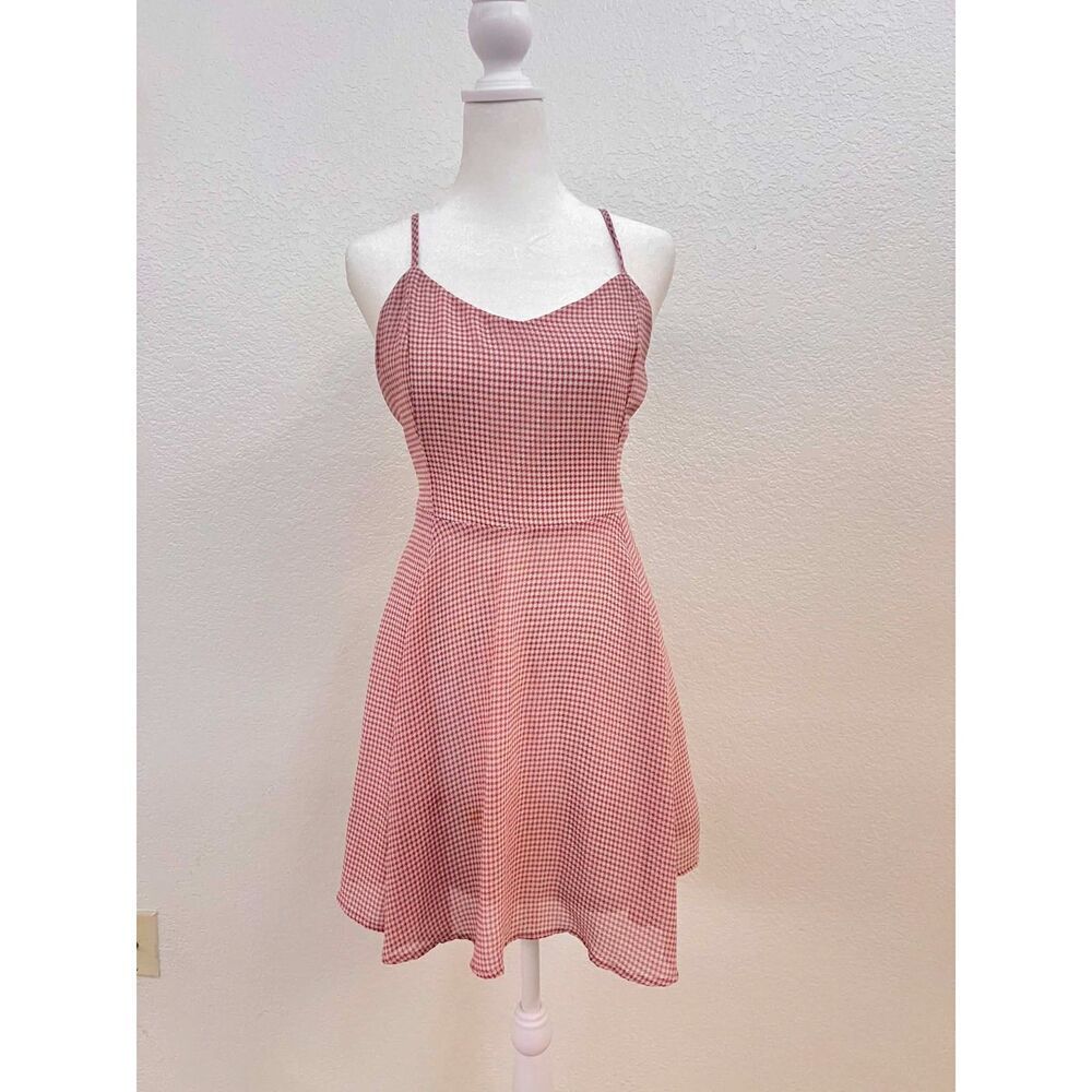 Papaya Gingham Corset Back Fit & Flare Dress Size Large Red White Cottagecore